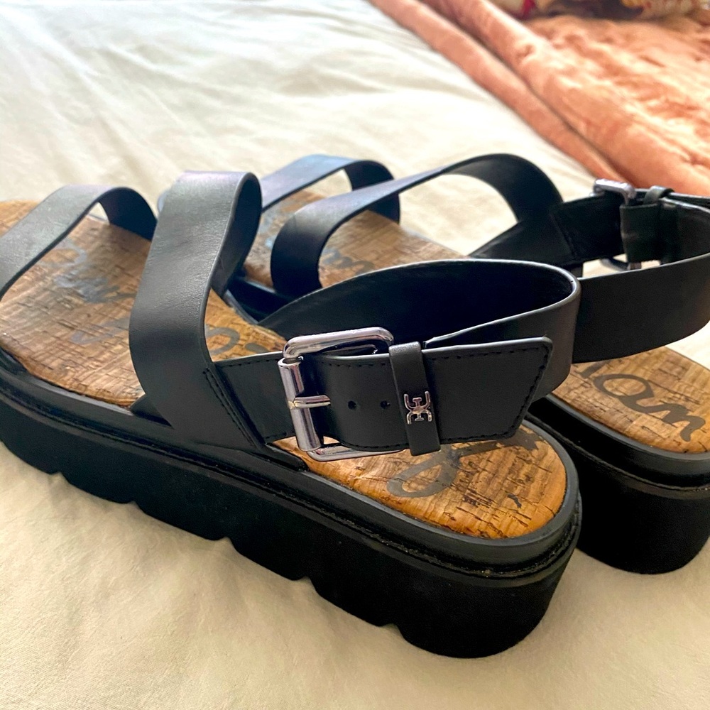 Sam Edelman black platform cork leather sandals